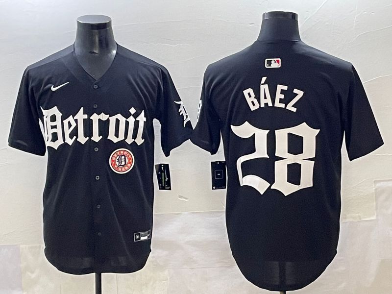 Men 2025 Detroit Tigers #28 Baez Black Five generations Joint Name Nike MLB Jersey style 25